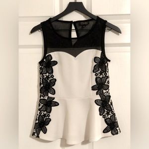 Black & White Floral Lace Peplum Top